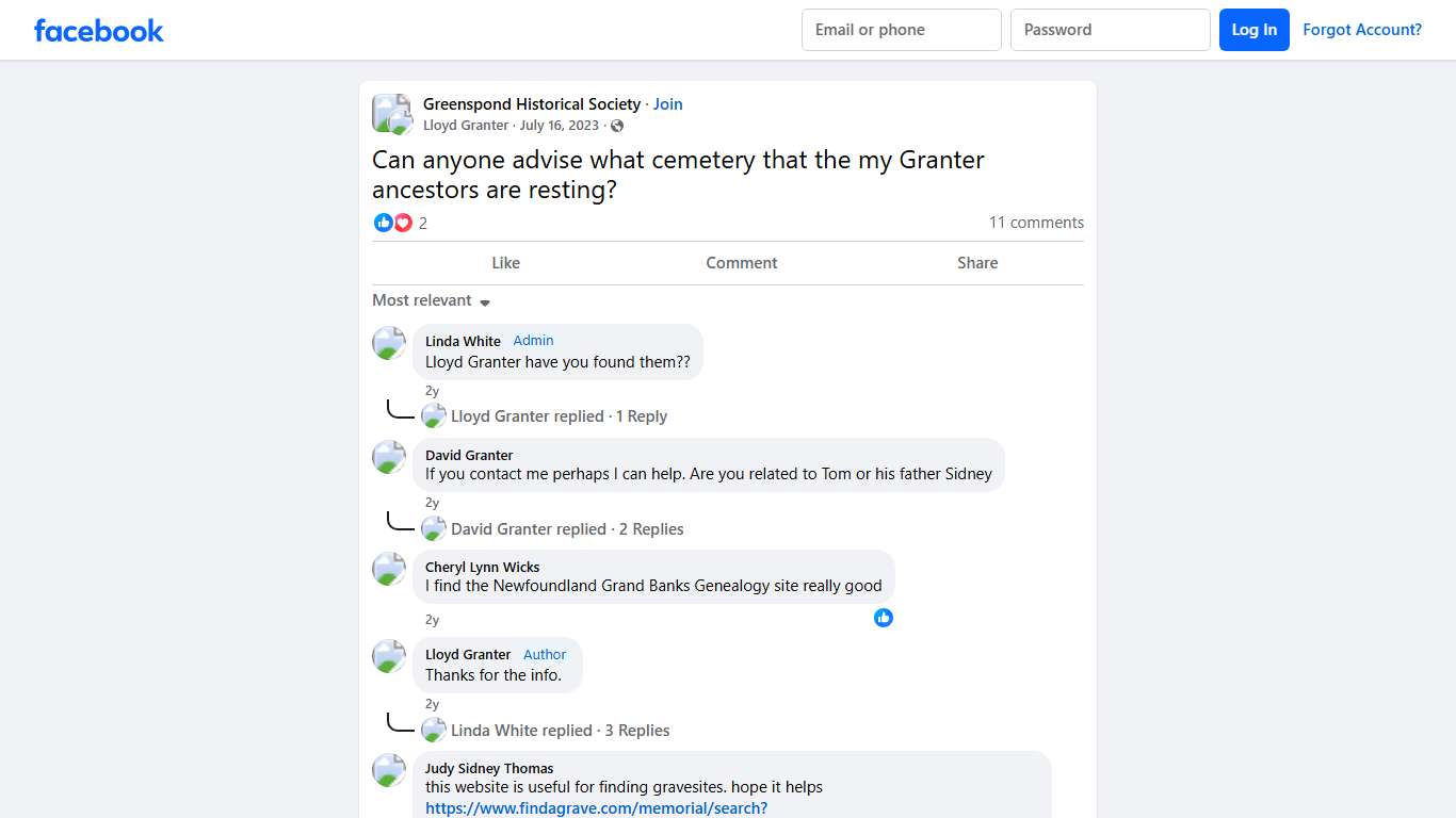 Greenspond Historical Society | Can anyone advise what cemetery that the my Granter ancestors are resting | Facebook